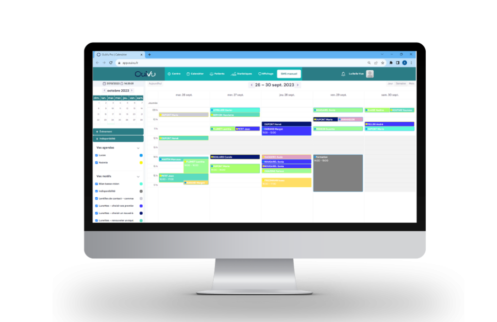 Agenda OuiVu en fonctionnement pour la prise de rendez-vous